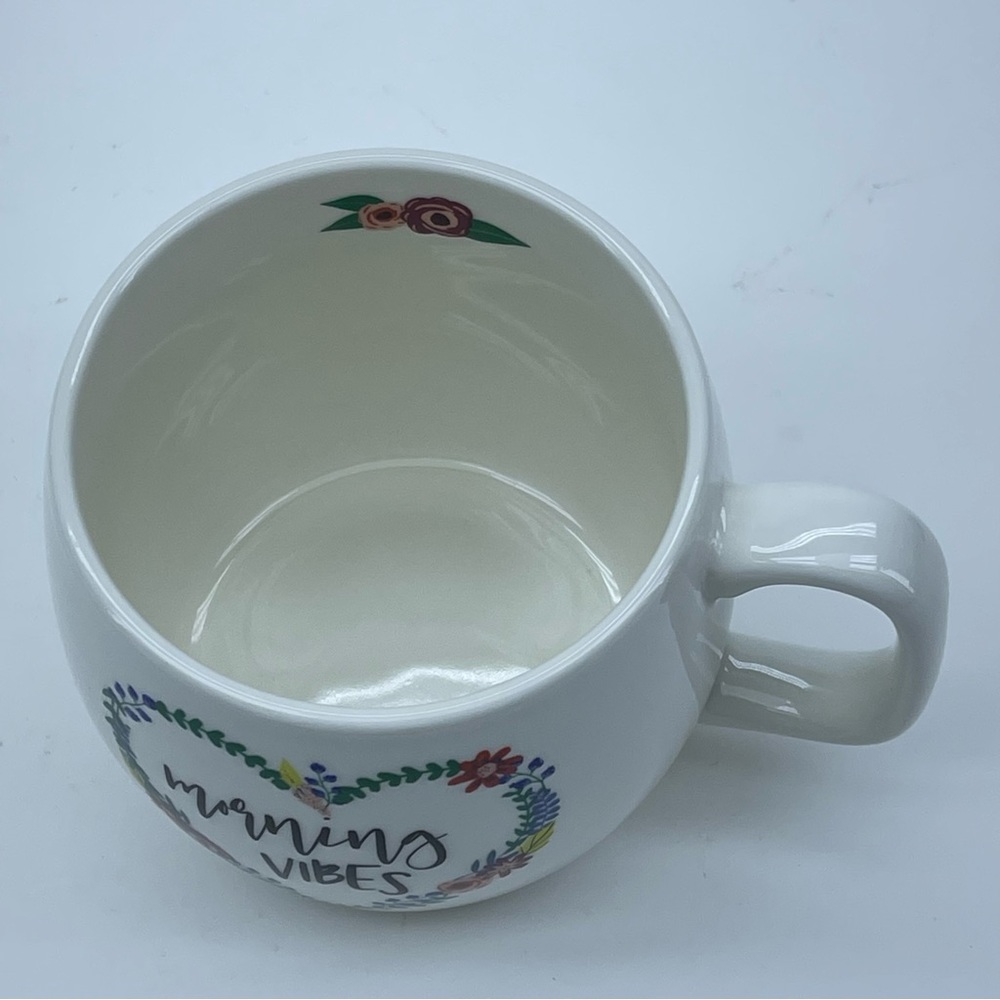 Opal House “Morning Vibes” Stoneware Mug Heart Floral Wreath Flowers Boho Gift - Picture 5 of 8